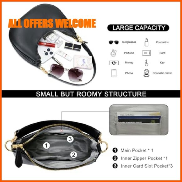 PU Leather Shoulder Bag with Removable Strap, Spacious Compartments - Picture 5 of 8